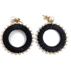 Kate Spade New York Francesca Raffia Wrapped Drop Hoop Faux Pearl Earrings